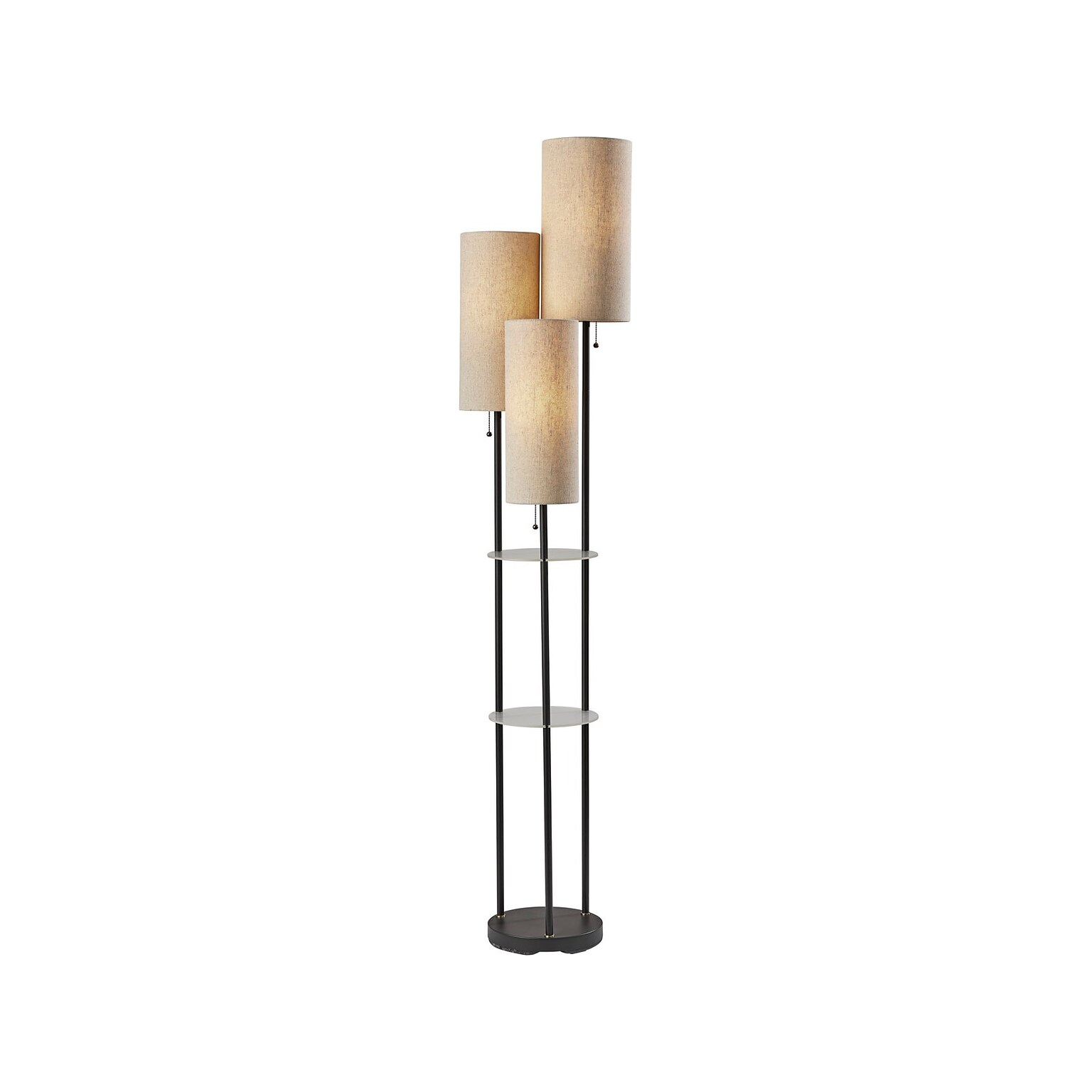 Adesso Trio 68 Matte Black Floor Lamp with Three Cylindrical Light Brown Shades (4305-01)