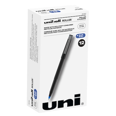 uni-ball Rollerball Pens, Micro Point, Blue Ink, 12/Pack (60153)