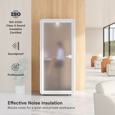 FlexiSpot NeoPod Modular Series 1-Person Privacy Booth with Switchable Privacy Glass, White (P1F3W-Pro)
