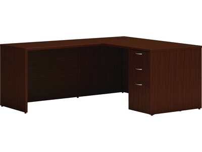 HON Mod 60"W L-Shaped Single-Pedestal Desk, Traditional Mahogany (HLPL6072LDESK1BBFTM1)