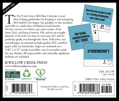 2026 Willow Creek No F*cks Given 6.2 x 5.4 Day-to-Day Calendar (54338)