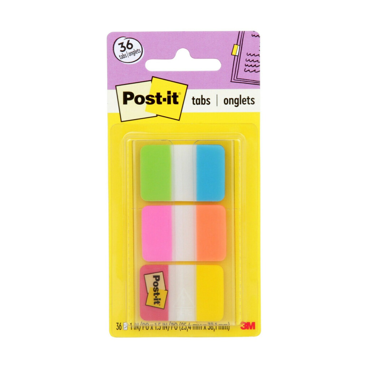 Post-it Tabs, 1 Wide, Assorted Colors, 36 Tabs/Pack (686-ALOPRYT)