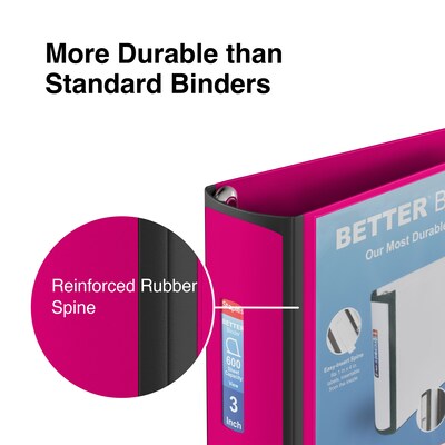 Staples® Better 3 3 Ring View Binder with D-Rings, Pink (22724