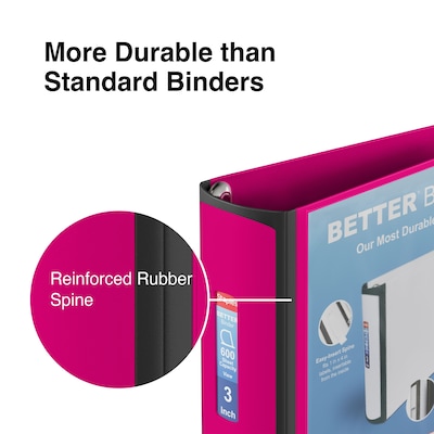 Staples® Better 3" 3 Ring View Binder with D-Rings, Pink (22724)