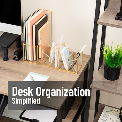 Mind Reader 4-Compartment Glass Pen Holder, Gold (MENO-GLD)