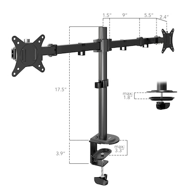 Mount-It! Adjustable Dual Monitor Arm Mount, Up To 32" Monitor, Black (MI-2752)