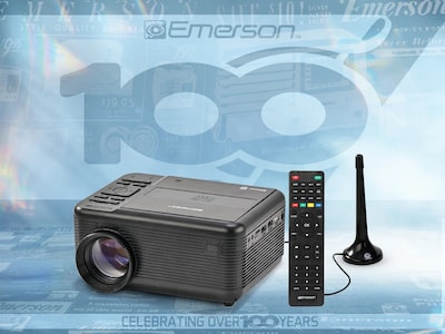 Emerson Home Theater Portable LCD Projector with Built-In TV Tuner & DVD Player and Projector Screen, Black (EVP-2504)