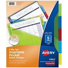 Avery Big Tab Insertable Plastic Dividers with Pocket, 5 Tabs, Multicolor (11902)