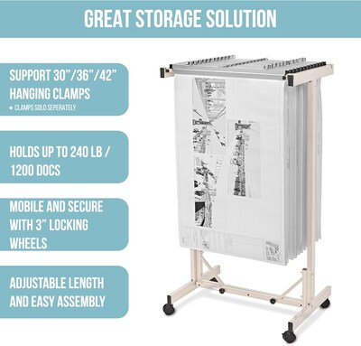 AdirOffice Blueprint Metal Mobile File Cart with Lockable Wheels, Sand Beige (ADIRCN075)