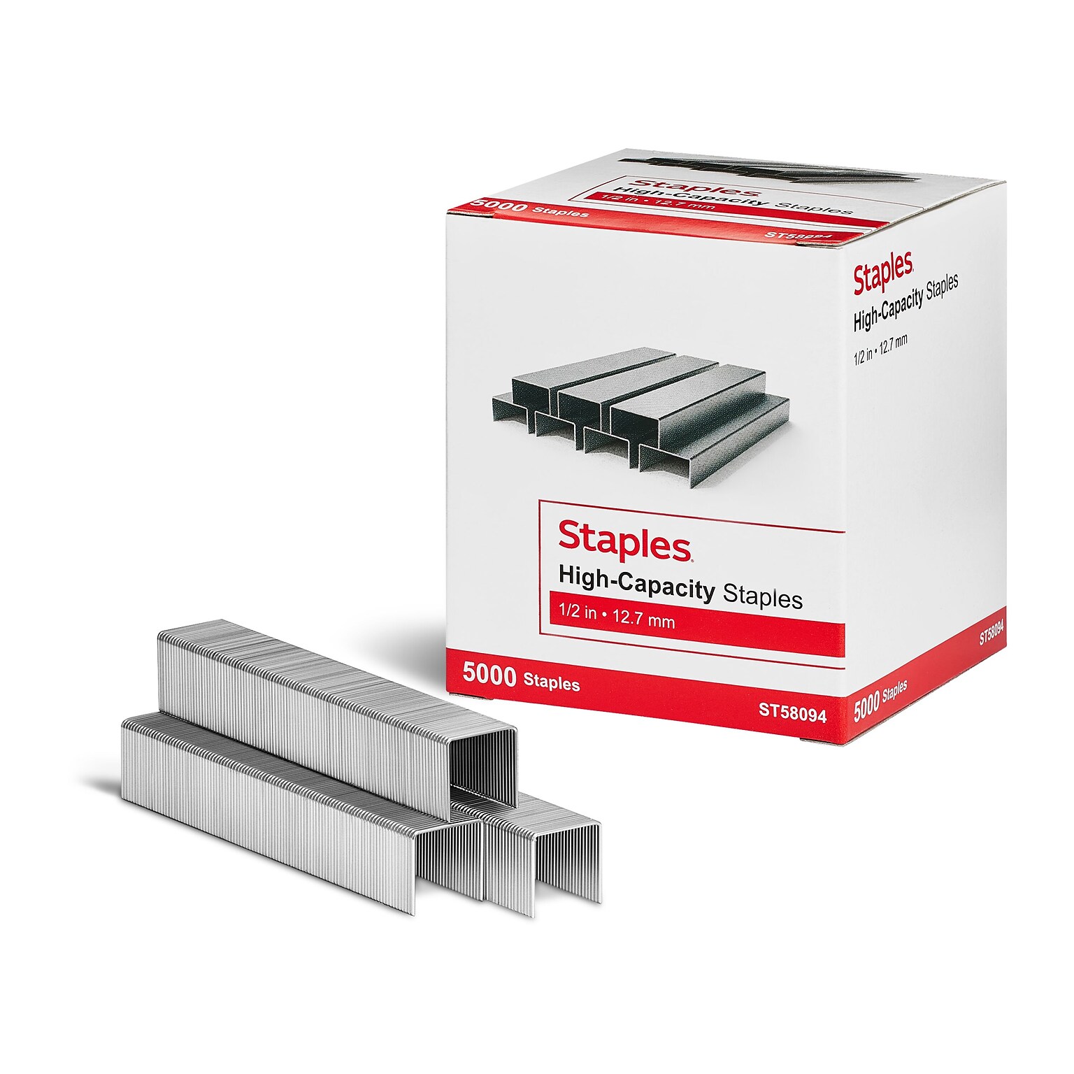 Staples High-Capacity Staples, 1/2 Leg Length, 5000/Box (TR58094)