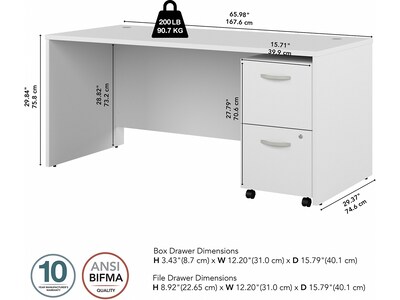 Bush Business Furniture Studio C 66"W Office Desk with Mobile File Cabinet, White (STC071WHSU)