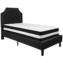 Flash Furniture Brighton Tufted Upholstered Platform Bed in Black Fabric with Pocket Spring Mattress