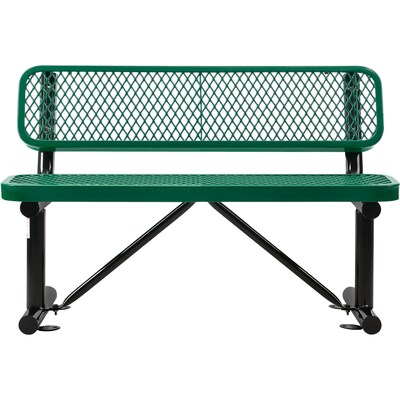 Global Industrial 4' Outdoor Steel Bench w/ Backrest, Expanded Metal, Green (695743GN)