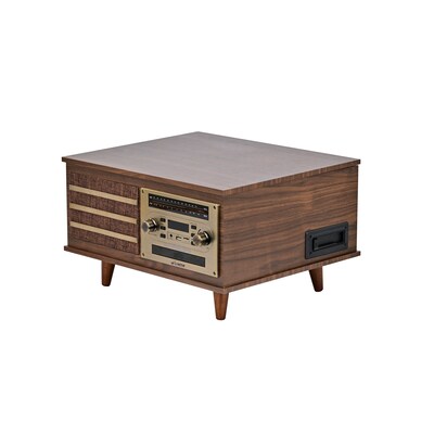Victor Monroe Retro 8-in-1 Turntable Record Player and Entertainment Center with Bluetooth and Built in Speakers, Walnut