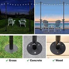 Excello Global Products Bistro Pole for String Lights, Black, 4/Pack (EGP-HD-0361)