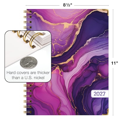 2027 Excello Brands 9" x 11" Weekly & Monthly Standard Planner, Paperboard Cover, Pink Purple Marble (FSHN-CY27-8511-22)