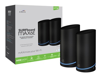 Arris SURFboard mAX AXE6600 Tri-Band Mesh Wi-Fi 6E System, Black (619037-001-00a)