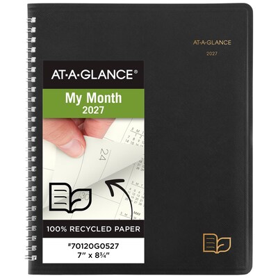 2027 AT-A-GLANCE Recycled 7 x 8.75 Monthly Planner, Faux Leather Cover, Black (70-120G-05-27)