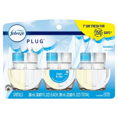 Febreze Fade Defy Plug Air Freshener Warmer Refill, Linen & Sky Scent, 0.87 fl. oz., 3/Pack (54344)