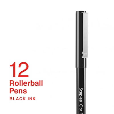 Staples Optiflow+ Rollerball Pens, Extra Fine Point, 0.5mm, Black Ink, Dozen (ST63314)