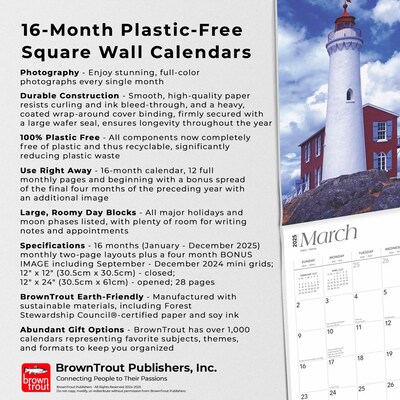 2025 BrownTrout Pacific Coast Lighthouses 12" x 12" Monthly Square Wall Calendar (9781975475109)