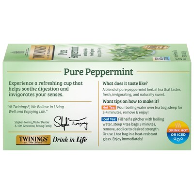 Twinings Pure Peppermint Herbal Tea Bags, 25/Box (TNA51724)