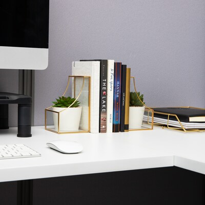 Mind Reader Metal Terrarium Bookends, 6.25", Gold (GLBOOK2-GLD)