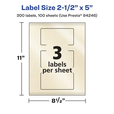 Avery Pearlized Ivory Rectangle Multipurpose Labels, 2.5" x 5", Ivory, 300/Box (94246)