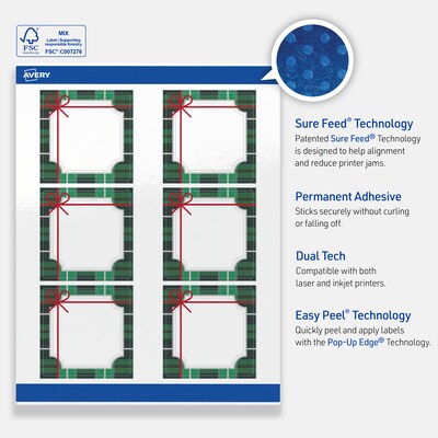 Avery Square Multipurpose Labels, 3" x 3", White, 60/Pack (19479370402)
