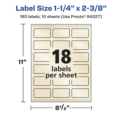 Avery Pearlized Ivory Rectangle Multipurpose Labels, 1-1/4" x 2-3/8", Ivory, 180/Pack (94227)