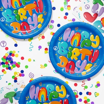 Creative Converting Bubbly Birthday Plates and Napkins Kit, Multicolored, Serves 16 (DTC9502E2G)