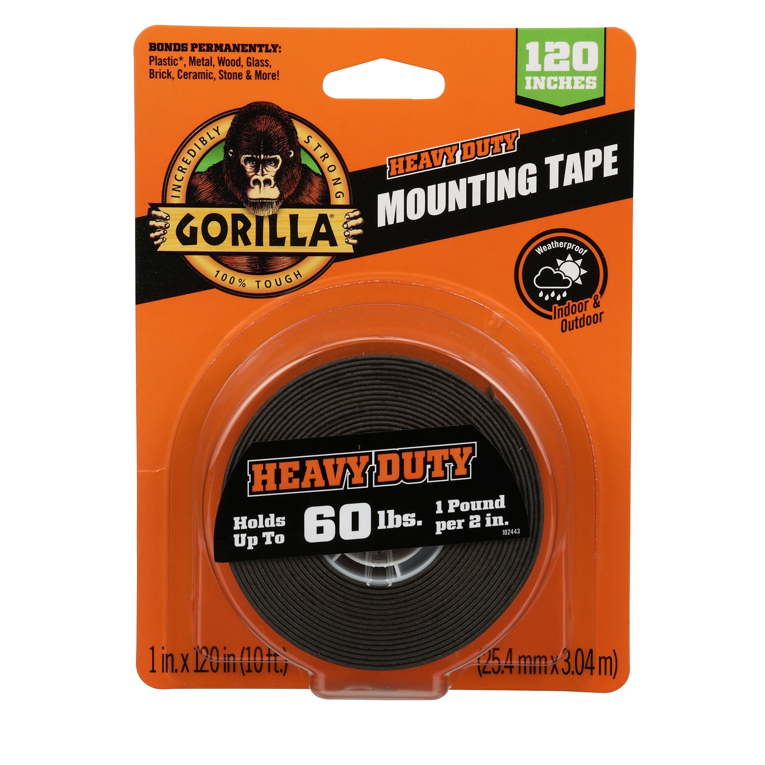 Gorilla Heavy Duty Mounting Tape, 1 x 3 1/3 yds., Black (102441)