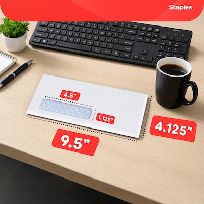 Staples Security Tinted #10 Window Envelopes, 4 1/8" x 9 1/2", White Wove, 500/Box (ST50152-CC)