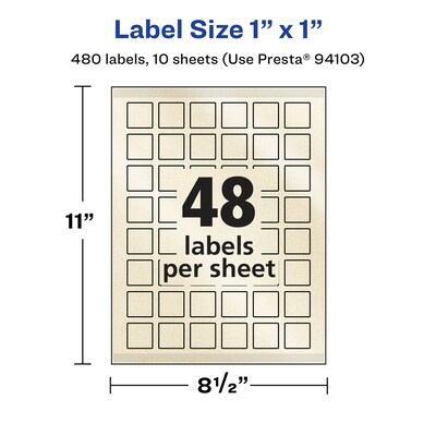 Avery Laser/Inkjet Square Pearlized Labels, 1" x 1", Ivory, 480 Labels/Pack (94103)