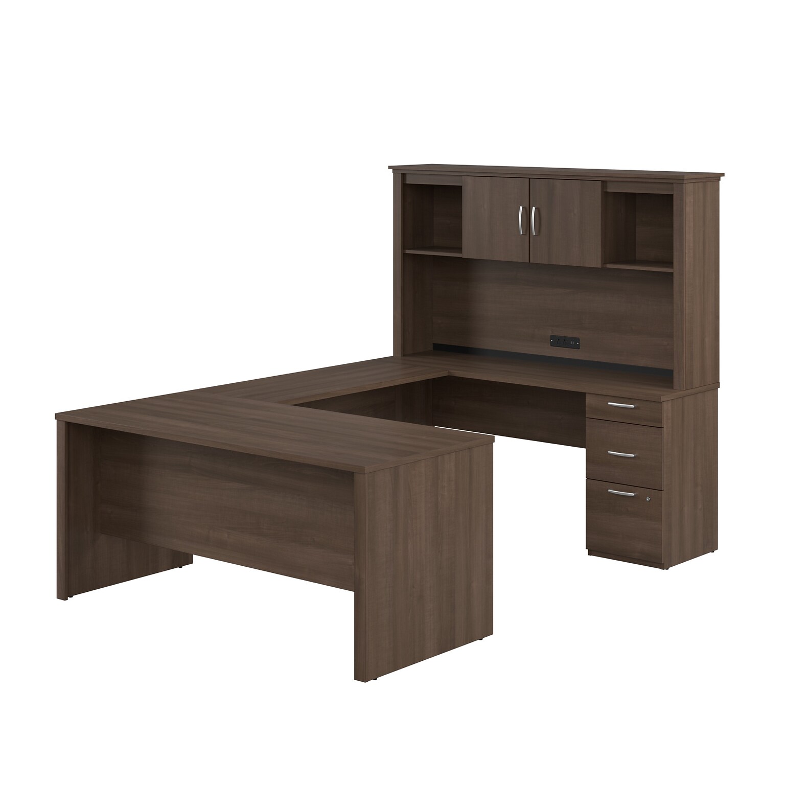 Bestar Logan 66W U or L Shaped Desk with Drawers and Hutch, Antigua (46410-52)