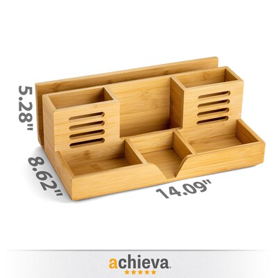 Officemate Bamboo Desk Accessories 7-Compartment Stackable Bamboo Desk Organizer, Natural Wood Grain