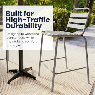 Flash Furniture Lila Indoor-Outdoor Restaurant Bar Height Stool with Slat Back, Silver (TLH015H)