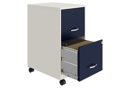 Space Solutions SOHO Smart File 2-Drawer Mobile Vertical File Cabinet, Letter Size, Lockable, Pearl White/Navy (25335)