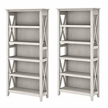 Bush Furniture Key West 66H 5-Shelf Bookcase with Adjustable Shelves, Linen White Oak Laminated Woo