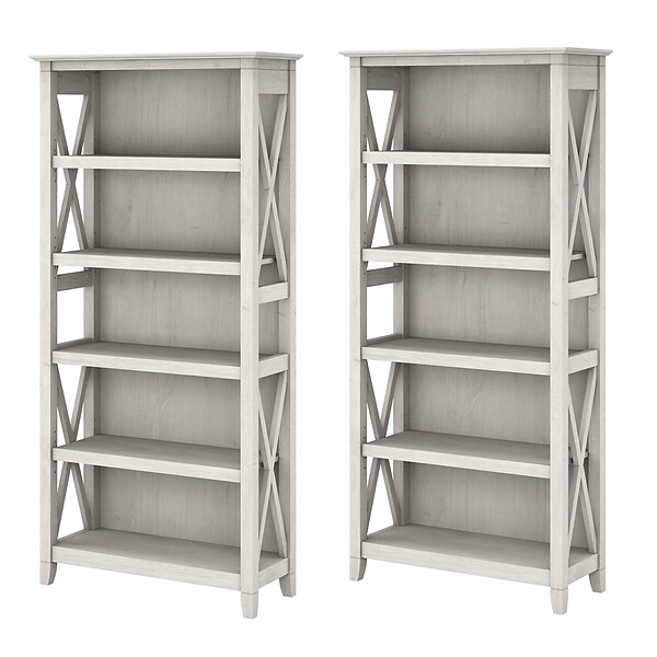 Bush Furniture Key West 5-Shelf 66H Bookcase Set, Linen White Oak (KWS046LW)