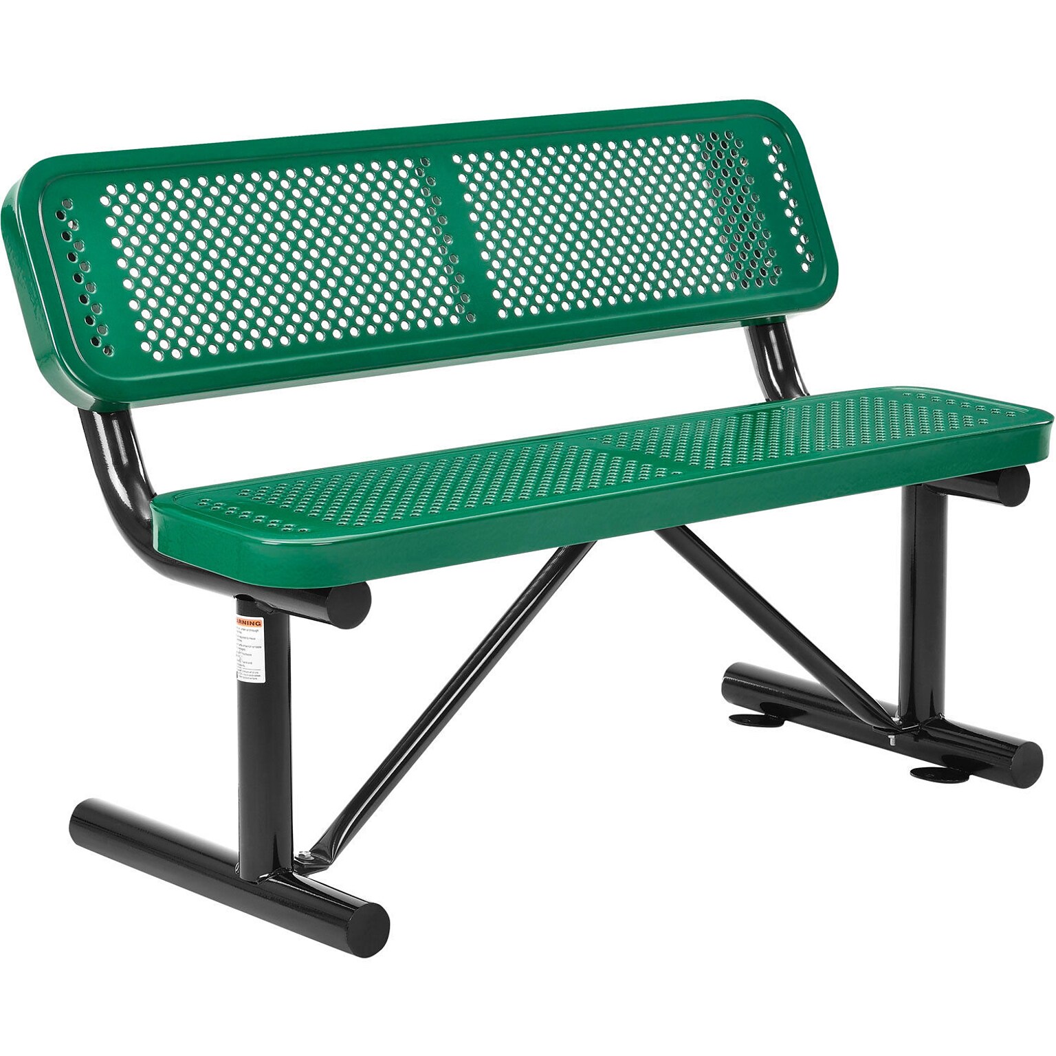 Global Industrial 4 Outdoor Steel Bench w/ Backrest, Perforated Metal, Green (695744GN)