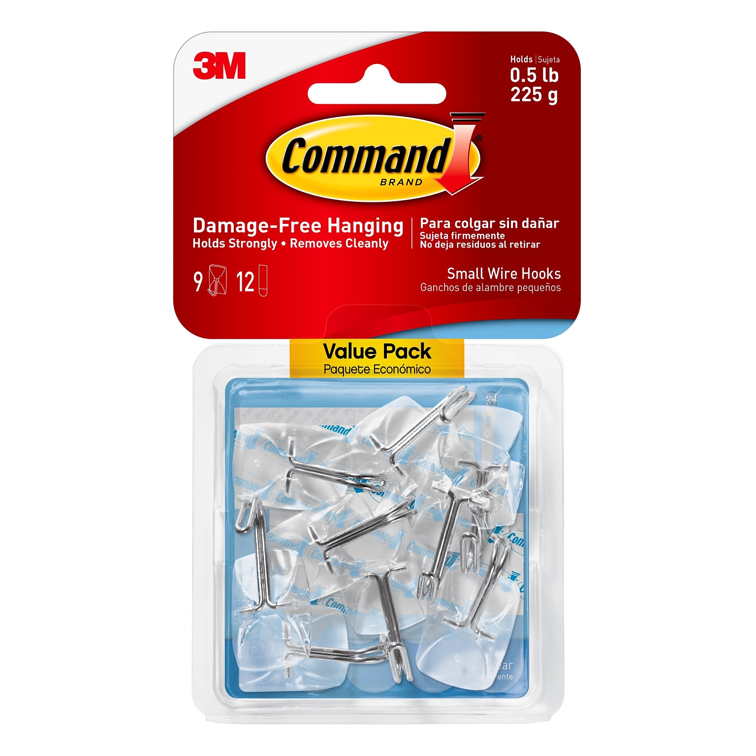 Command Damage Free Small Hook, 0.5 lb, Clear, 9/Pack (17067CLRVP)