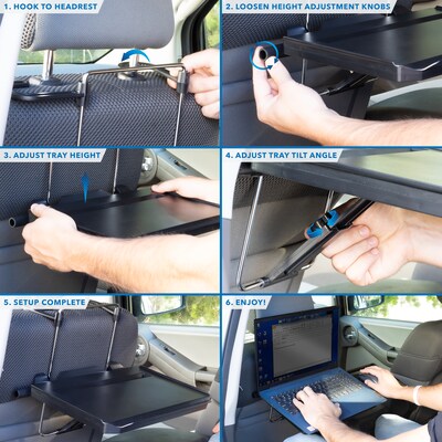 Mount-It! 20.75" x 10.5" Plastic Height Adjustable Steering Wheel and Backseat Tray, Black (MI-7314)