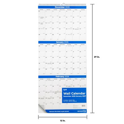 2026 Quill Brand® 27 x 12 Vertical Wall Calendar, Blue (63006-26-QCC)