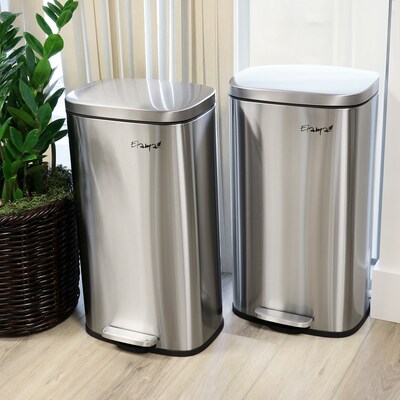 Elama 2 Piece Stainless Steel Indoor Trash Can with Slow Close Lid, 16 Gallon, Silver (938121376M)