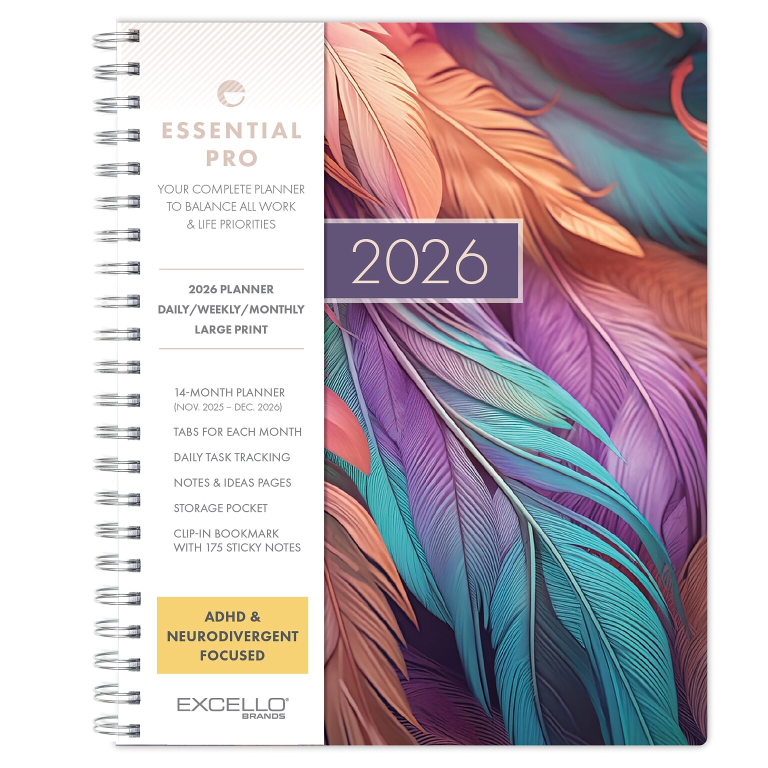 2026 Global Printed Products 8.5 x 11 Weekly & Monthly Planner, Paperboard Cover, Pastel Peacock (ESPROCY26851161)