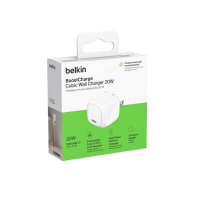 Belkin BoostCharge 20W USB-C PD GaN Wall Charger, White (WCA009DQWH)