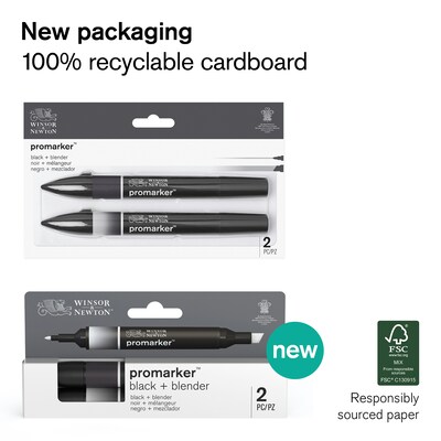 Winsor & Newton Promarker Dual-Tip Alcohol Based Marker, Metallic Gold + Silver, 2/Pack (WNX0290150)