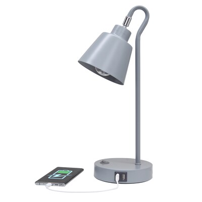 Simple Designs Sleek Essentials LED Desk Lamp, 16", with USB Ports, Gray (LD1073-GRY)