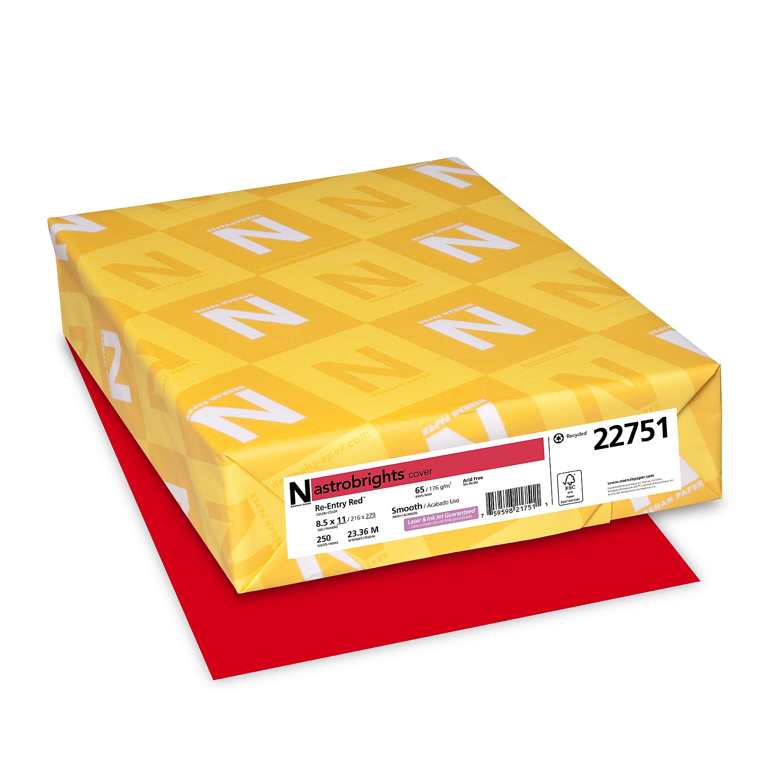 Astrobrights 65 lb. Cardstock Paper, 8.5 x 11, Re-Entry Red, 250 Sheets/Pack (22751)